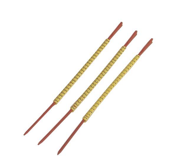 K-PARTEX-PINNER-RD   Partex Tubemerking R&#248;d (1,3-3,0 mm) 10 pinner &#224; 25 tegn. Gul med sort skrift